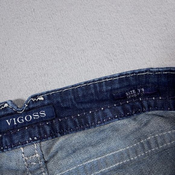 Vigoss Jeans Womens 7/8 The Dublin Capri Distressed Contrast Stitching Denim Pan - Picture 8 of 12